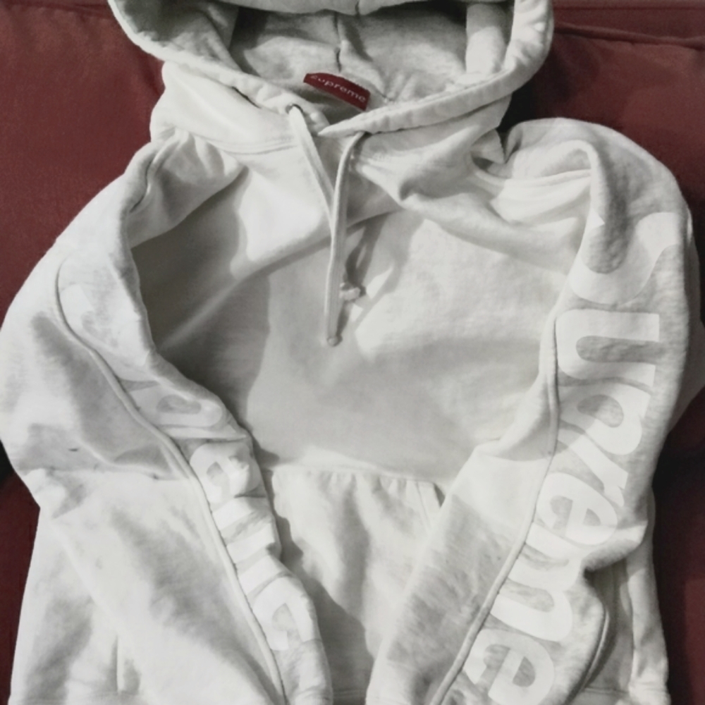 SUPREME "SIDELINE" HOODIE WHT/GREY SZ. LARGE